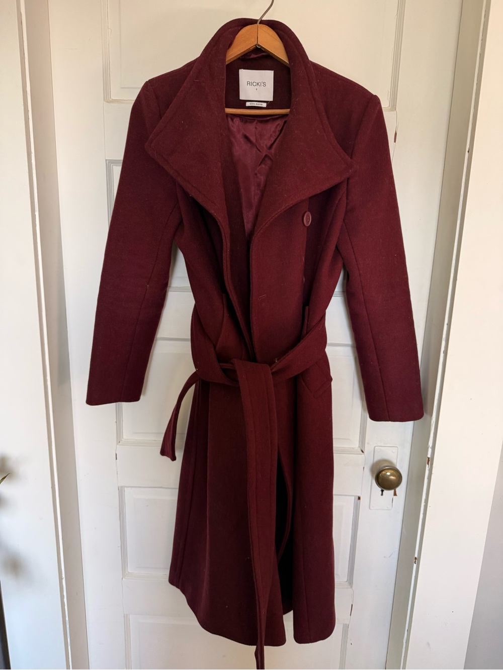 Ricki's Deep Burgundy Wool Trench Coat with Belt